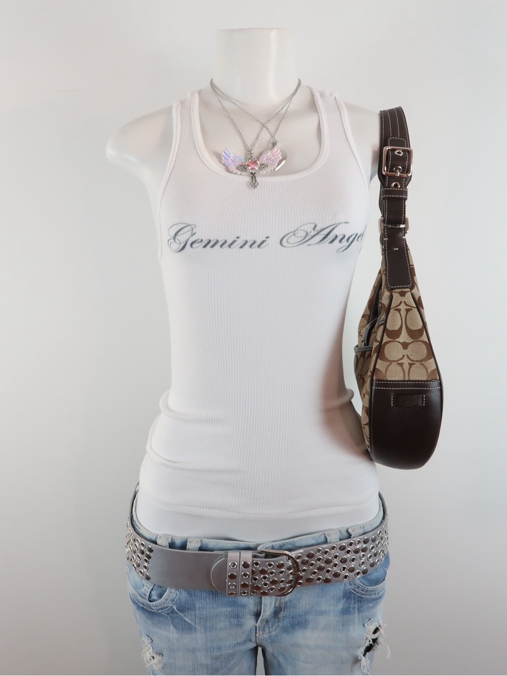 Gemini Angel Women's White Ribbed Tank Top - Picture 3 of 3